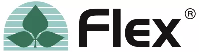 Logotipo de Flex con icono verde de hoja y texto negro