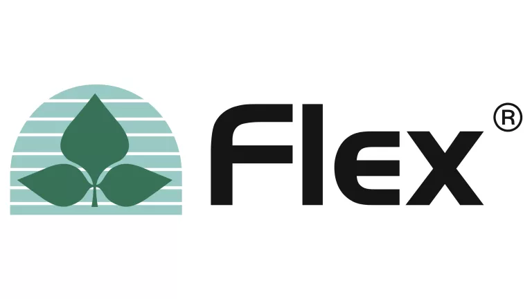Logotipo de Flex con icono verde de hoja y texto negro